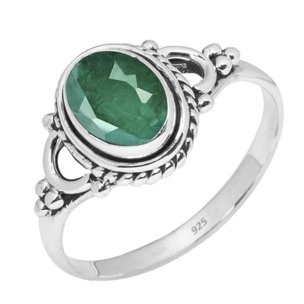 Natural Emerald Gemstone Solid 925 Sterling Silver Ring